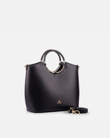 Genuine Leather Tote Bag Oblo' Black - Cuoieria Fiorentina