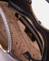 Genuine Leather Tote Bag Oblo' Black - Cuoieria Fiorentina