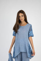 Handmade Linen Tunic Saltarello Blue - Marilu