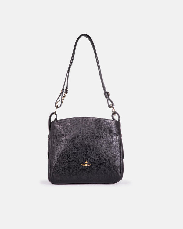 Handmade Genuine Leather Small Shoulder Bag Velvet Black - Cuoieria Fiorentina