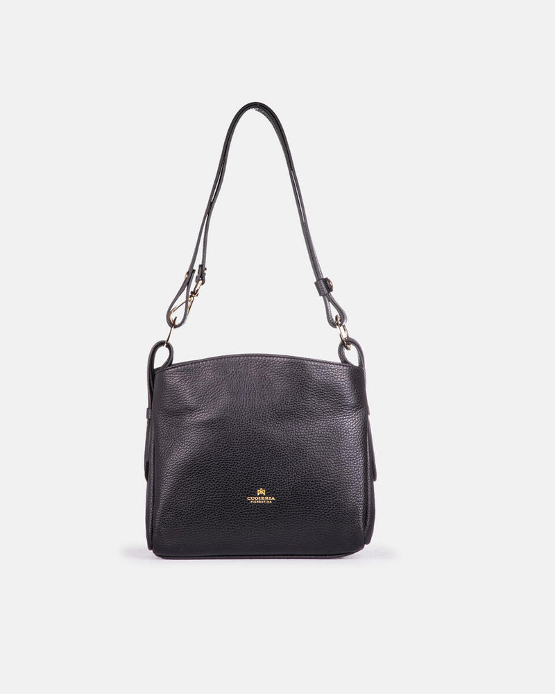 Handmade Genuine Leather Small Shoulder Bag Velvet Black - Cuoieria Fiorentina