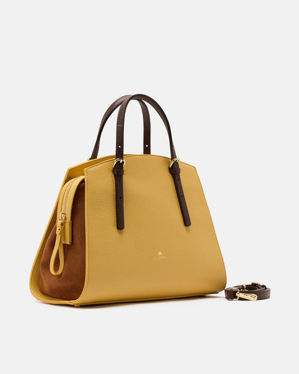 Handmade Genuine Leather Tote Bag Alice Yellow - Cuoieria Fiorentina