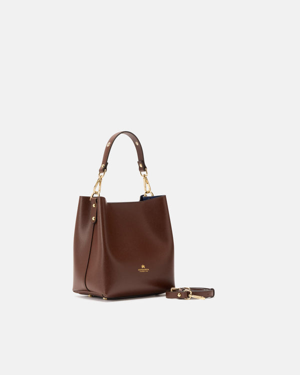 Handmade Genuine Leather Small Bucket Alice Chocolate - Cuoieria Fiorentina