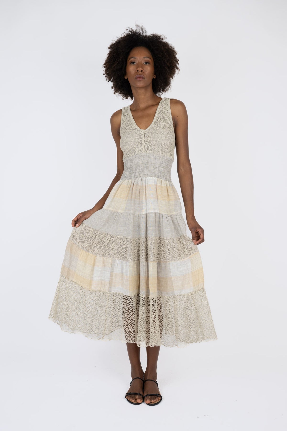 Handmade Linen Dress Benedetta Beige - Marilu  IN ITALY