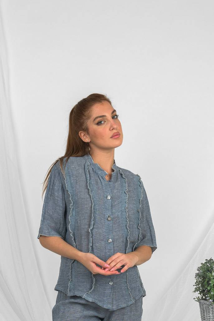 Handmade Linen Shirt Sandrelli Denim - Marilu