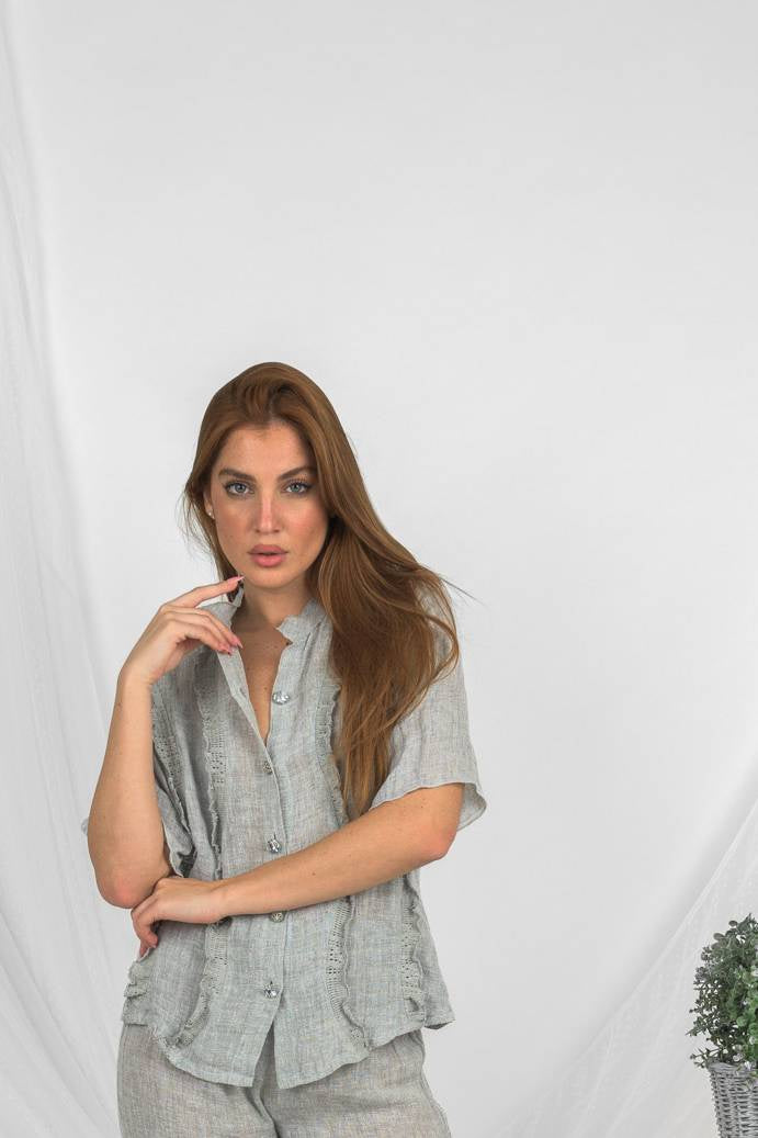 Handmade Linen Shirt Sandrelli Grey - Marilu