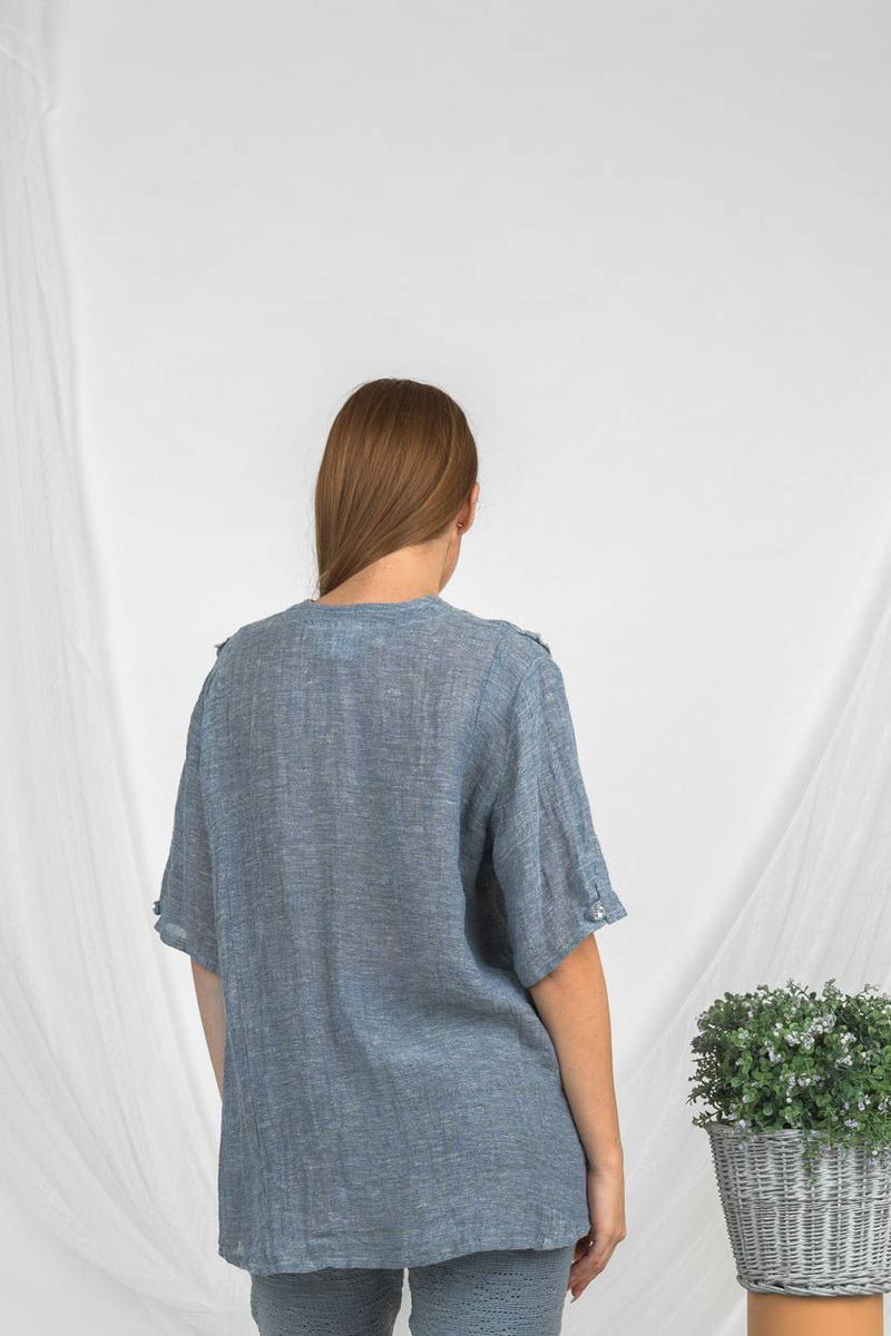 Handmade Linen Top Sastri Denim -Marilu