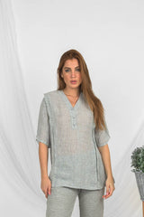 Handmade Linen Top Sastri Grey -Marilu