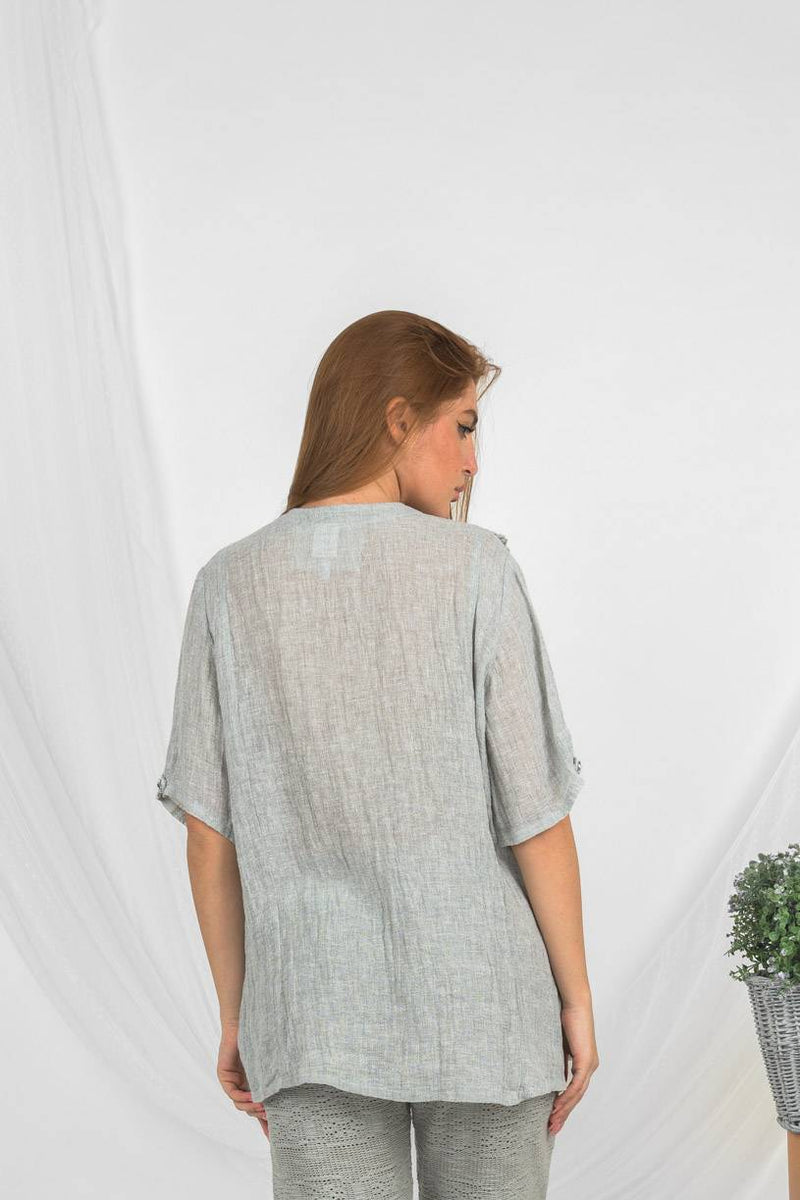 Handmade Linen Top Sastri Grey -Marilu