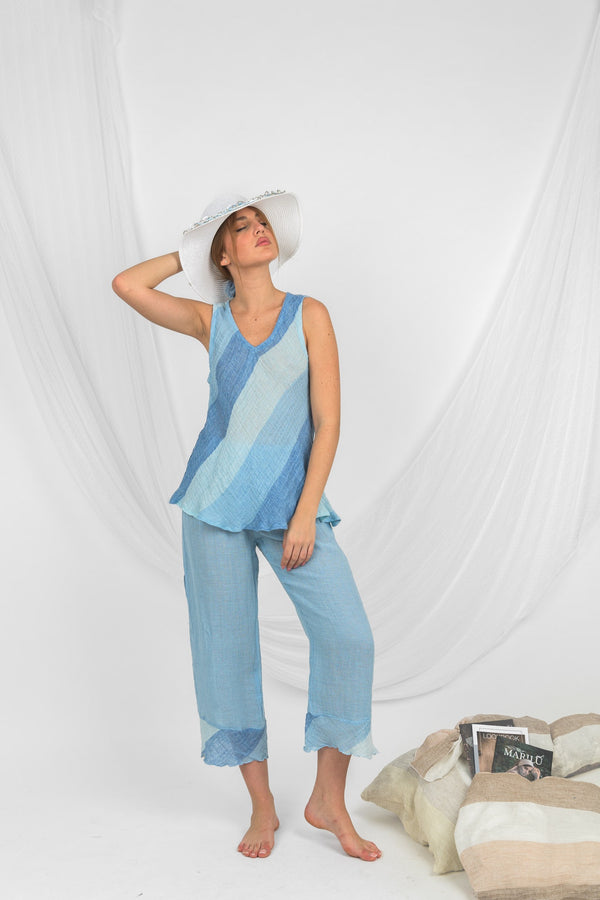 Handmade Linen Top Gallinella Blu - Marilu