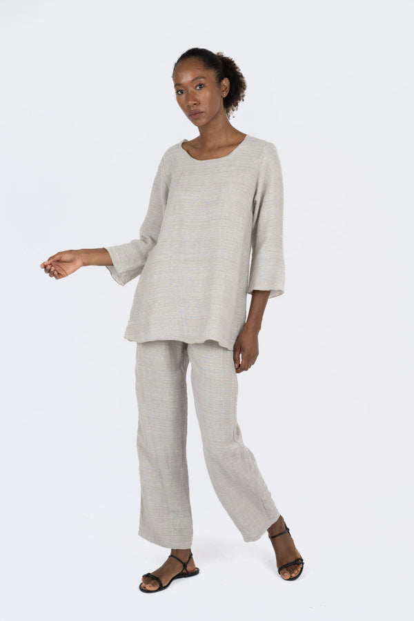 Handmade Linen Tunic Carlotta Beige - Marilu