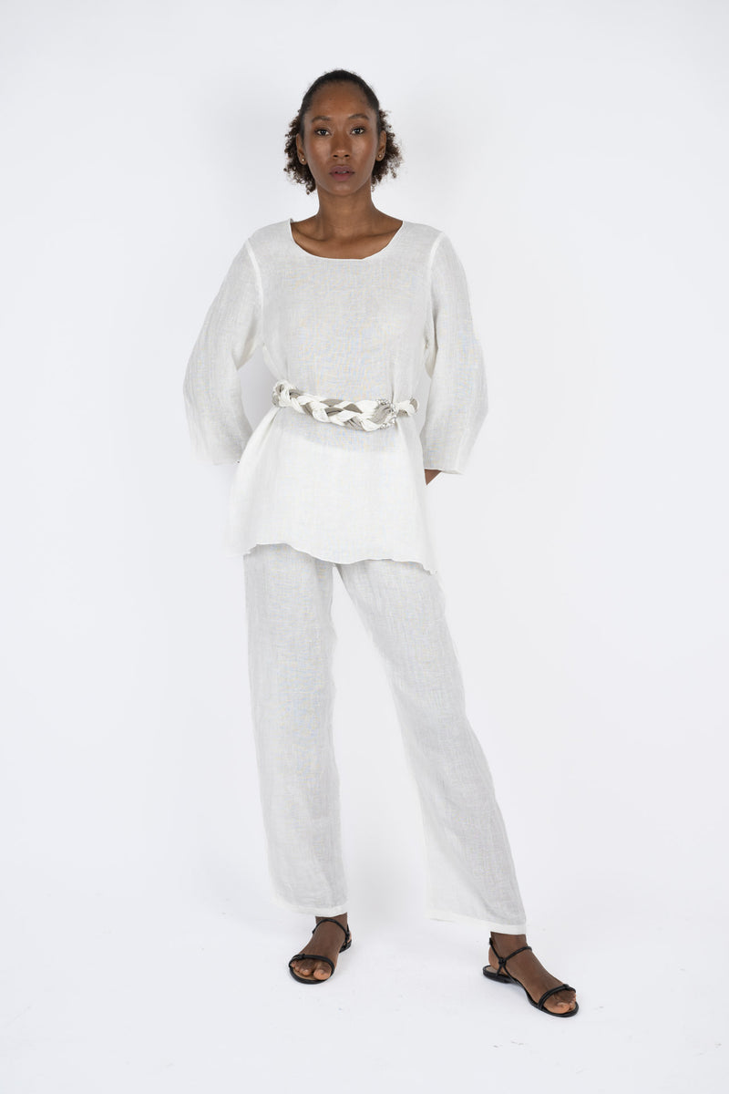 Handmade Linen Tunic Carlotta  White - Marilu