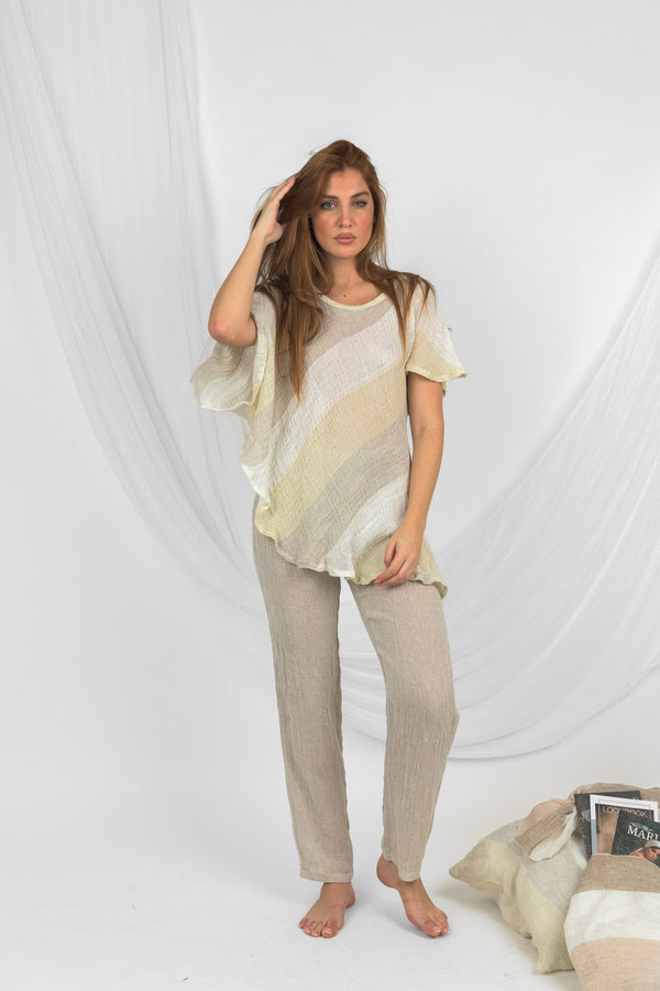 Handmade Linen Blouse Cefalo  Beige - Marilu