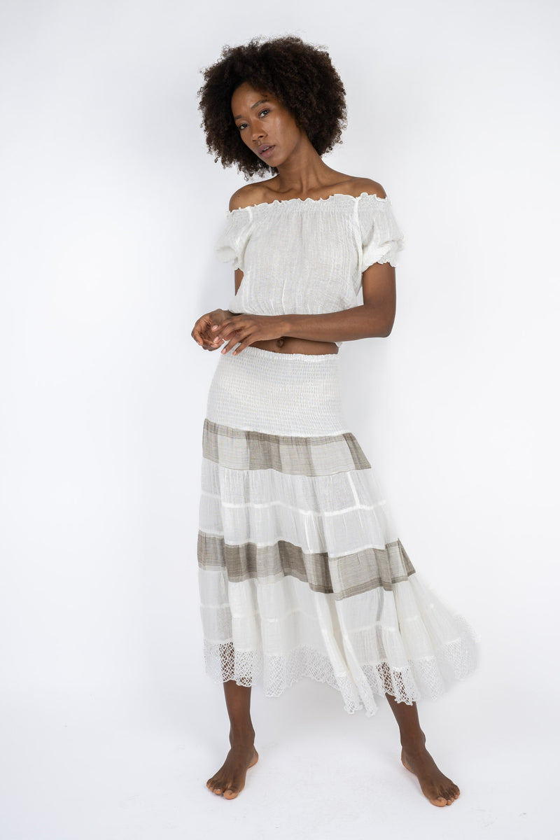Handmade Linen Skirt Chloe White - Marilu