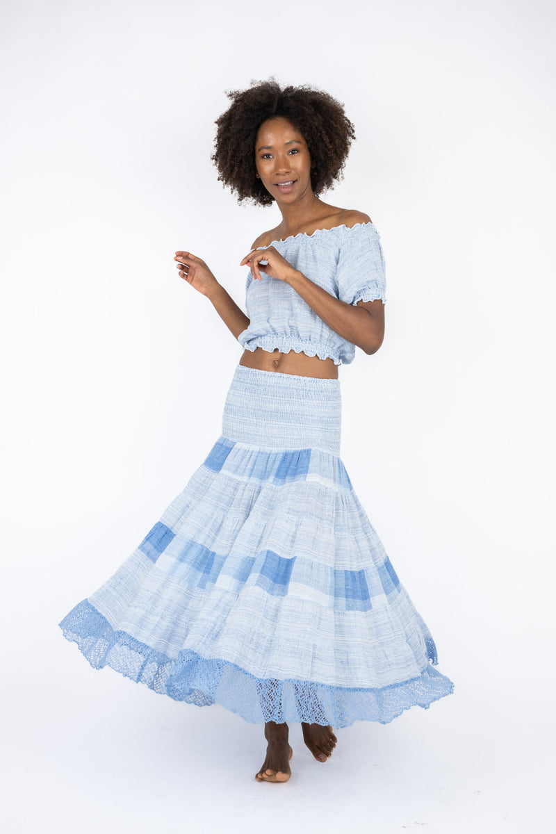 Handmade Linen Skirt Chloe Blue - Marilu