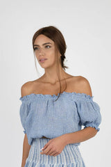 Handmade Linen Top Fandango Blue - Marilu