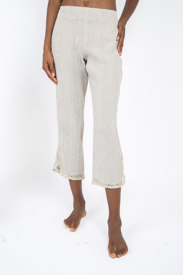 Handmade Linen Trousers Greta Beige - Marilu