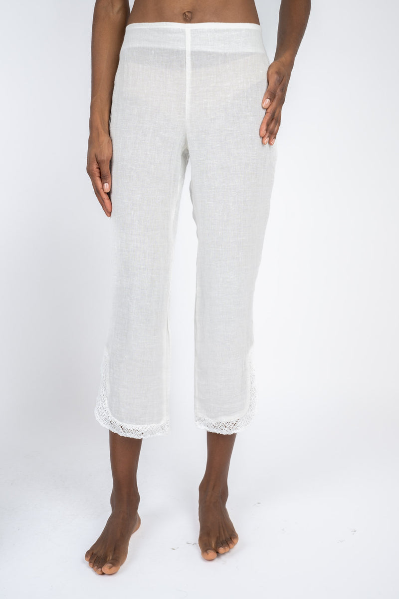 Handmade Linen Trousers Greta White - Marilu