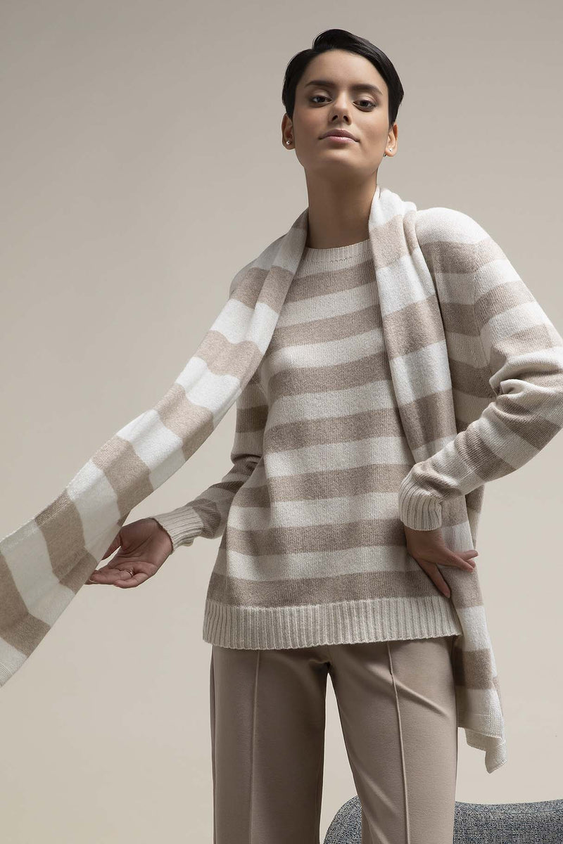 Made in Italy Stripes Crewneck Sweater Beige - Caterina D.