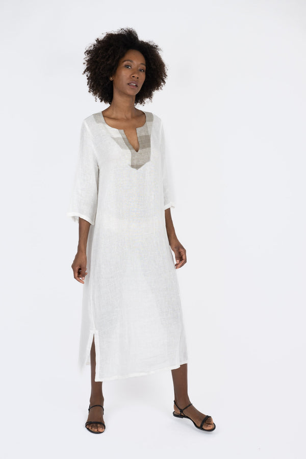 Handmade Linen Dress Lavinia White - Marilu