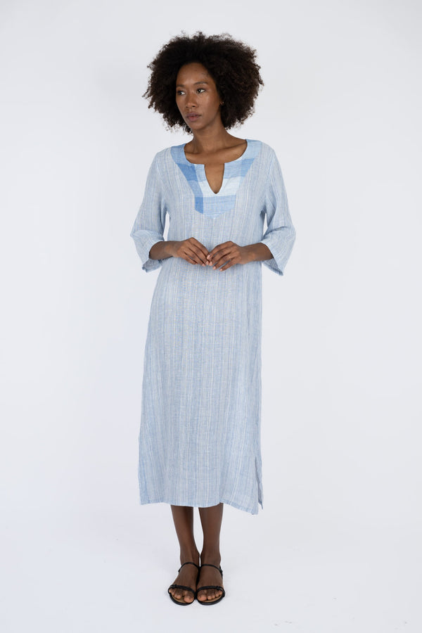 Handmade Linen Dress Lavinia Blue - Marilu