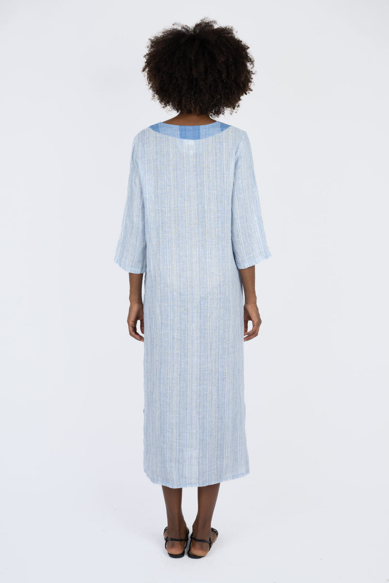 Handmade Linen Dress Lavinia Blue - Marilu