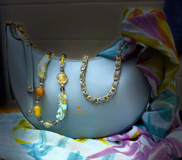 Genuine Leather Small Hobo Bag Eva Sky Blue - Cuoieria Fiorentina