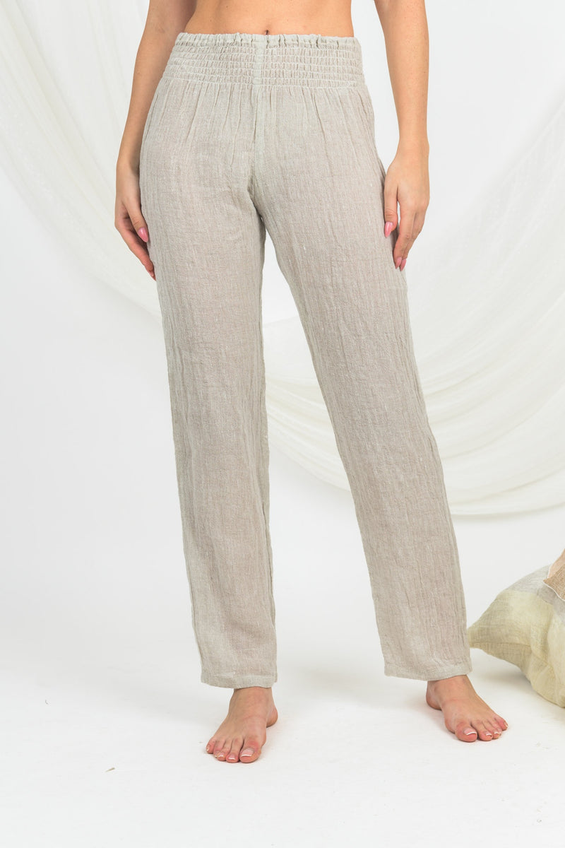 Handmade Linen Trousers Calamaro Beige - Marilu