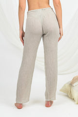 Handmade Linen Trousers Calamaro Beige - Marilu