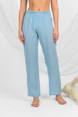 Handmade Linen Trousers Calamaro Light Blue - Marilu