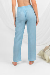 Handmade Linen Trousers Calamaro Light Blue - Marilu