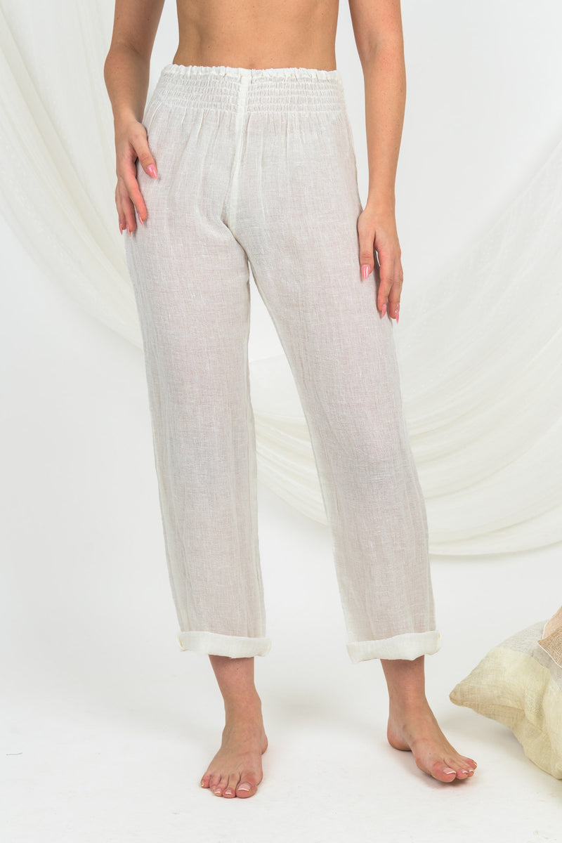 Handmade Linen Trousers Calamaro Coccio - Marilu