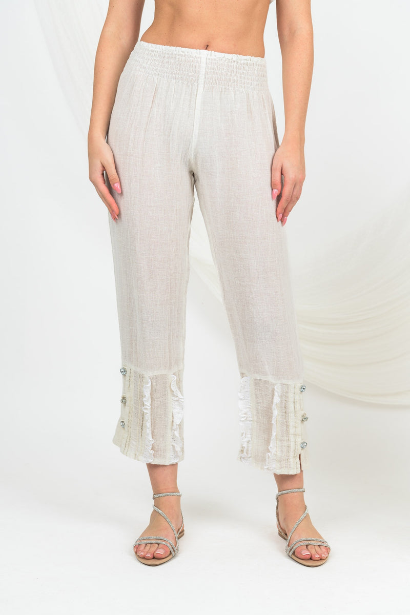 Handmade Linen Trousers Rossellini White - Marilu