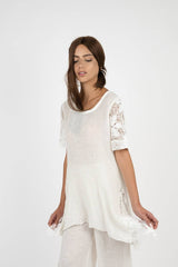 Handmade Linen Tunic Saltarello White - Marilu