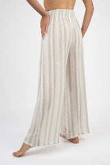 Handmade Linen Trousers Swing Riga Beige - Marilu