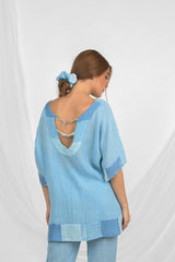 Handmade Linen Blouse Cicala Blue - Marilu