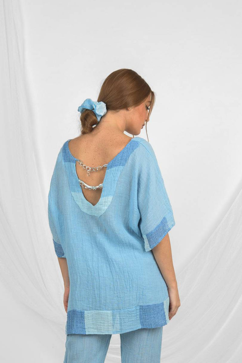 Handmade Linen Blouse Cicala Blue - Marilu