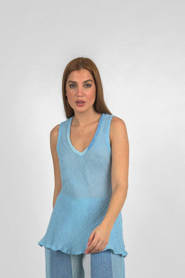 Handmade Linen Top Coccio Blue - Marilu