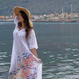 Handmade Printed Linen Caftan Posidonia - Made in Italy - Colori del Sole