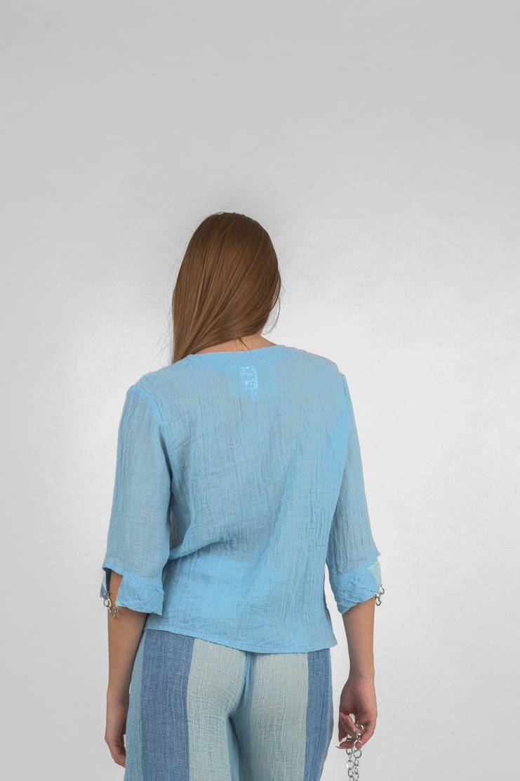 Handmade Linen Shirt Sardina Blue -Marilu