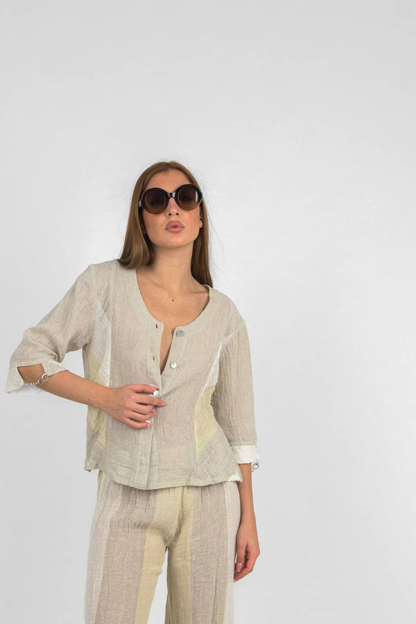 Handmade Linen Shirt Sardina Beige -Marilu