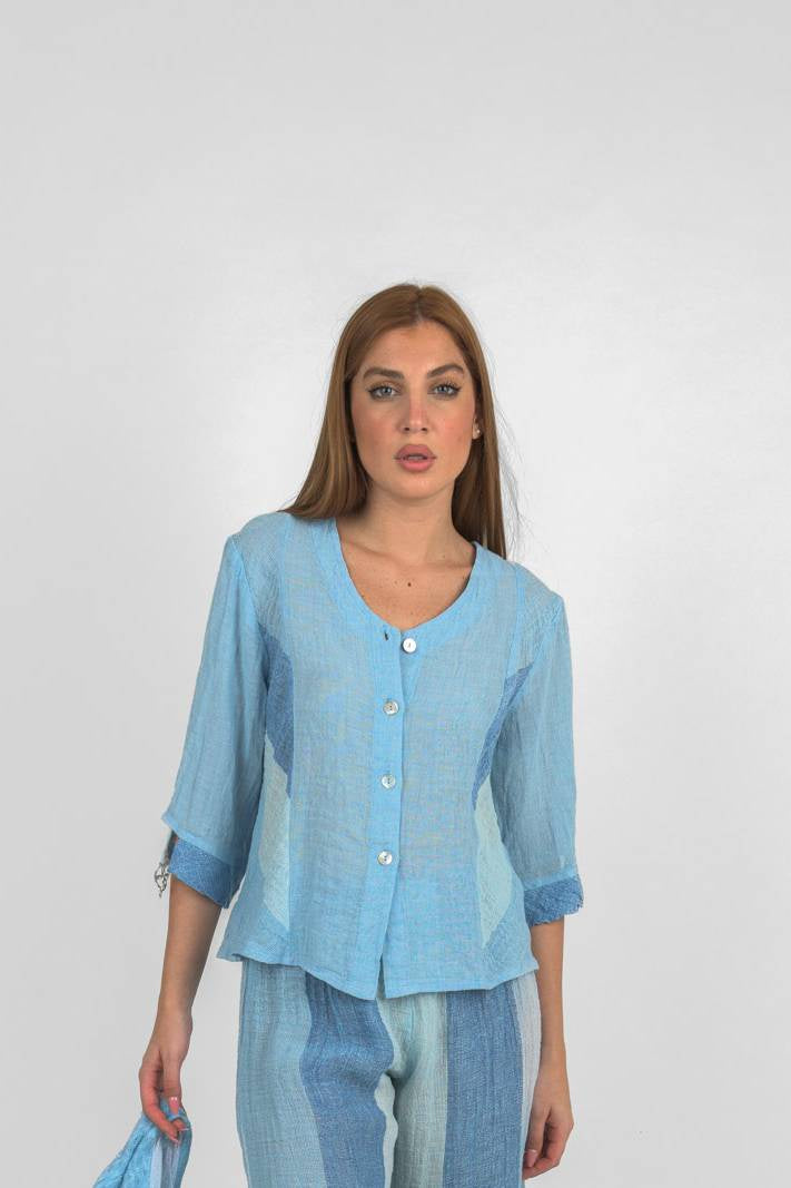 Handmade Linen Shirt Sardina Blue -Marilu