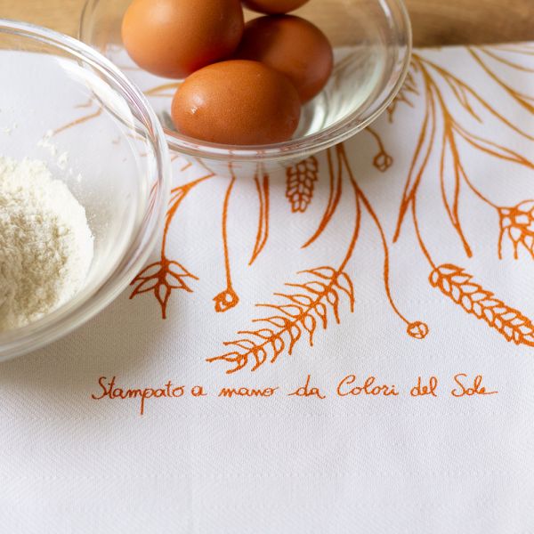 Handmade Printed in Italy Linen Tea Towel cm 60 x 70- Spighe - Colori del Sole