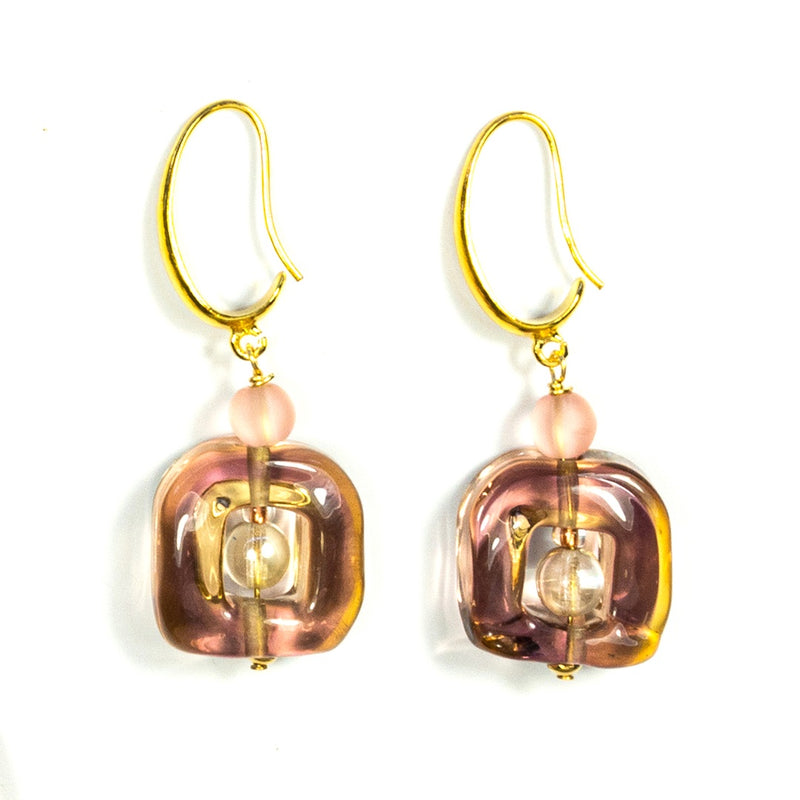 Murano Glass Earrings Foliage Pink - Antica Murrina Venezia