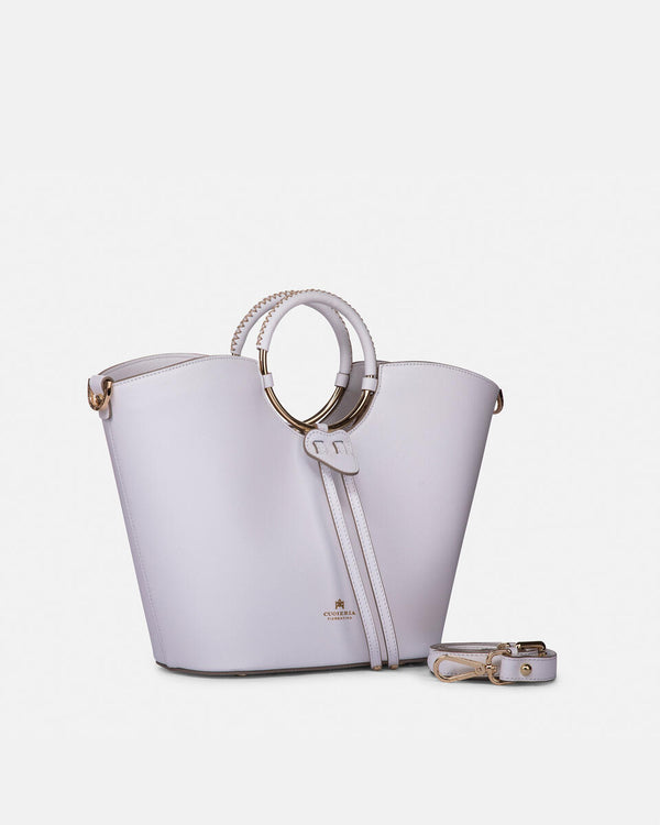 Genuine Leather Bucket Bag Oblo' White - Cuoieria Fiorentina