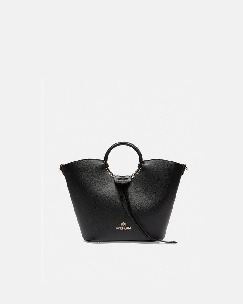 Leather Medium Bucket Bag Oblo' Black - Cuoieria Fiorentina