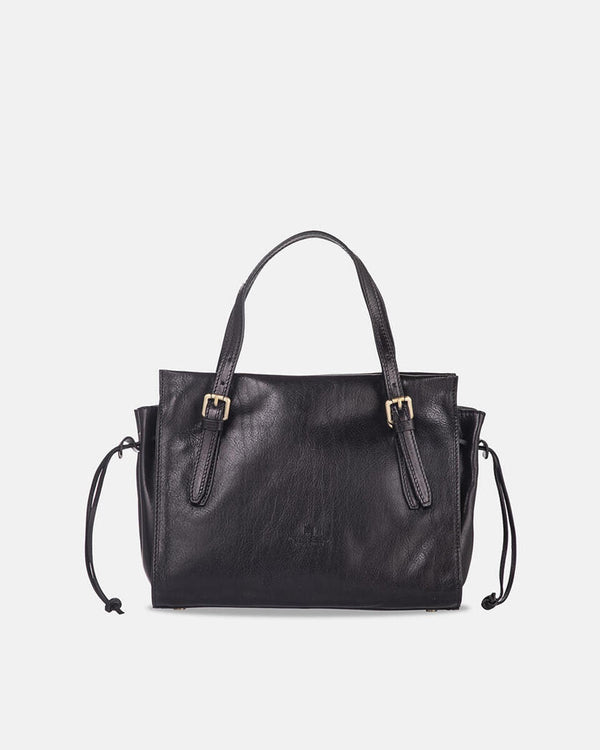Leather Medium Shopping Bag Vegetable Tanned Black - Cuoieria Fiorentina