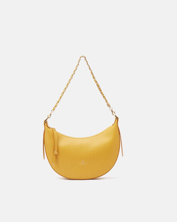 Genuine Leather Small Hobo Bag Eva Yellow - Cuoieria Fiorentina