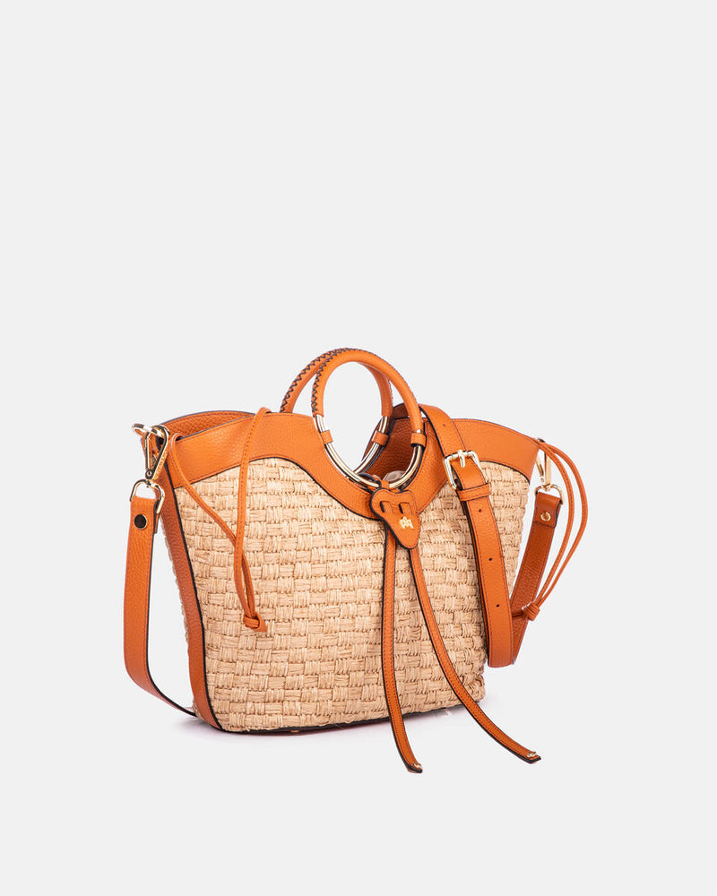 Oblo' Straw Medium Bucket Papaia - Cuoieria Fiorentina