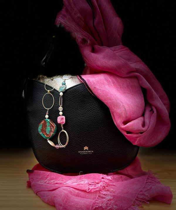 Genuine Leather Baguette Bag Luna Black - Cuoieria Fiorentina